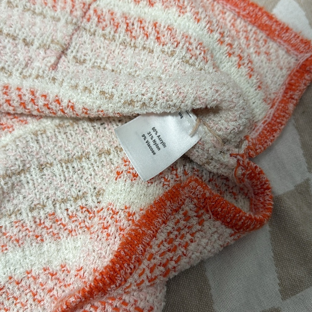 Sahalie Striped Orange and Cream Women's Baja knit Sweater hoodie - Picture 6 of 6